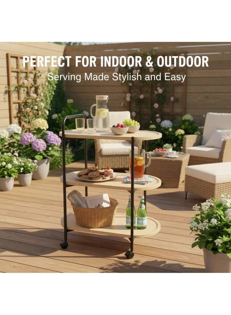 POWER Three-tier coffee table with wheels, metal frame, movable wooden side table, modern side table, suitable for living rooms, bedrooms, small spaces, and other home décor. - Image 2